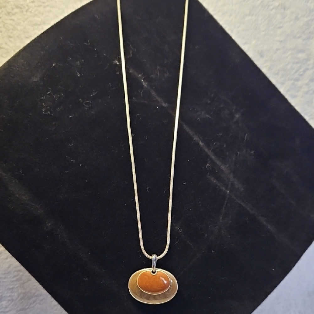 Two-tone Brown Pendant On Silver Necklace 16-18.5"